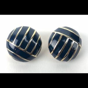 Ellen Designs Navy Blue/Gold Toned Earrings